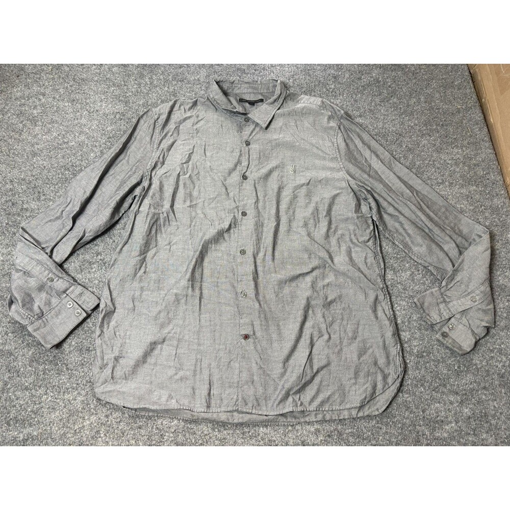 John Varvatos Shirt Mens 2XL Gray Long Sleeve Chambray Button-Up Peace Logo